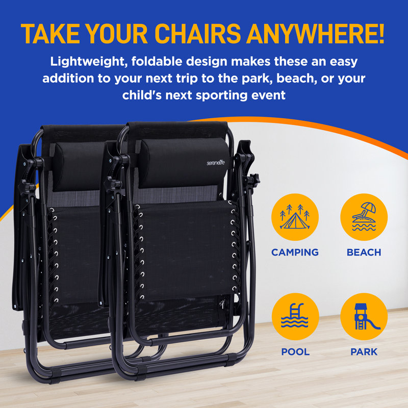 Black Adjustable Zero Gravity Outdoor Lounge Chair Set with Canopy