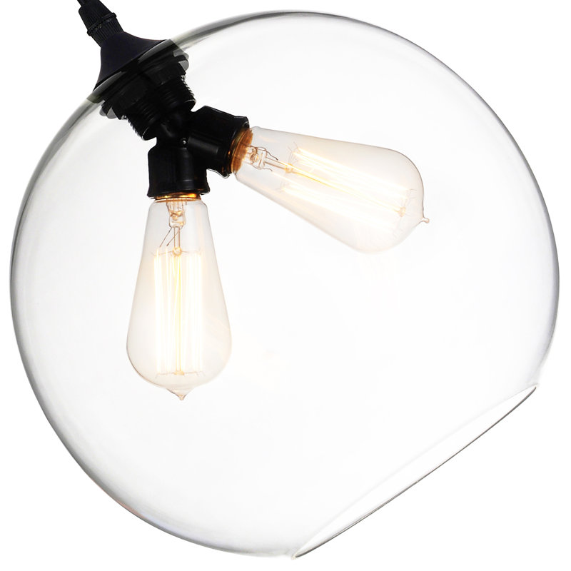 Mini luminaire suspendu en verre - Luminaire suspendu à deux ampoules avec abat-jour rond minimaliste moderne, cordon noir réglable - Cuisine, salle à manger, éclairage de bar