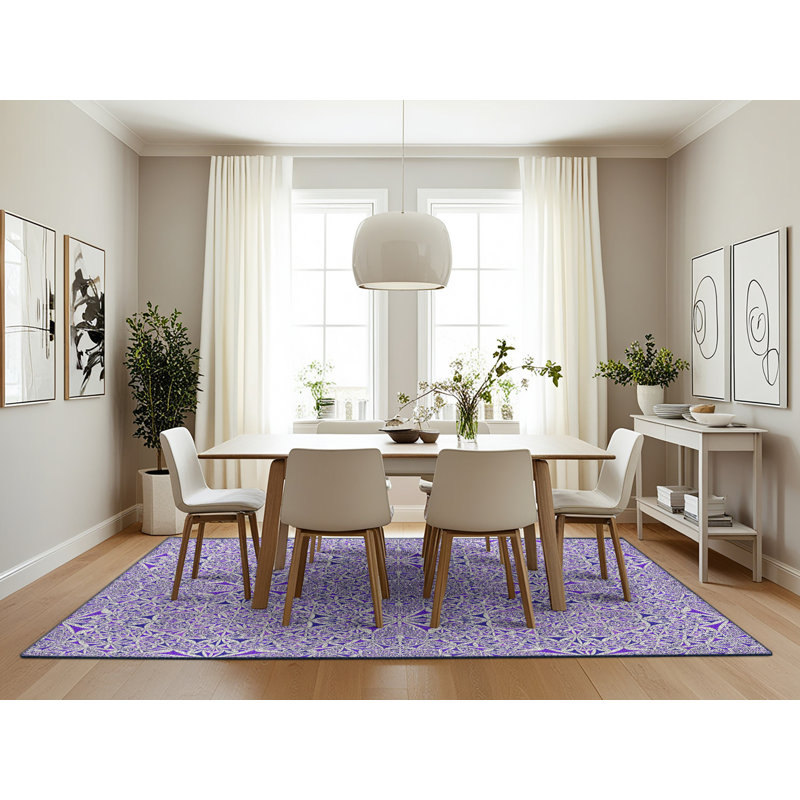 Tapis décoratif violet Damas, Rectangle 7 pi x 10 pi