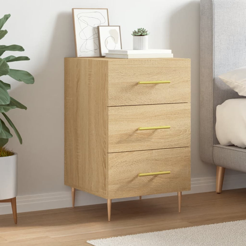 Jariel 40cm W Iron Bedside Table, Sonoma Oak