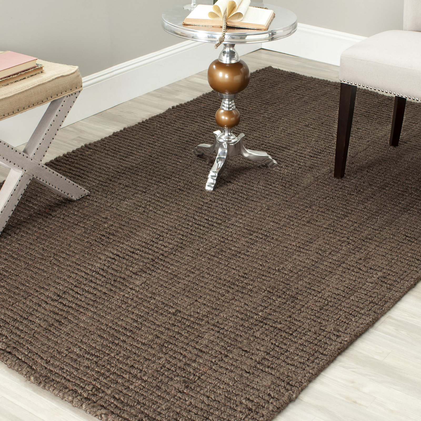 Auckland Handwoven Flatweave Jute/Sisal Brown Area Rug, Rectangle 5' x 8'