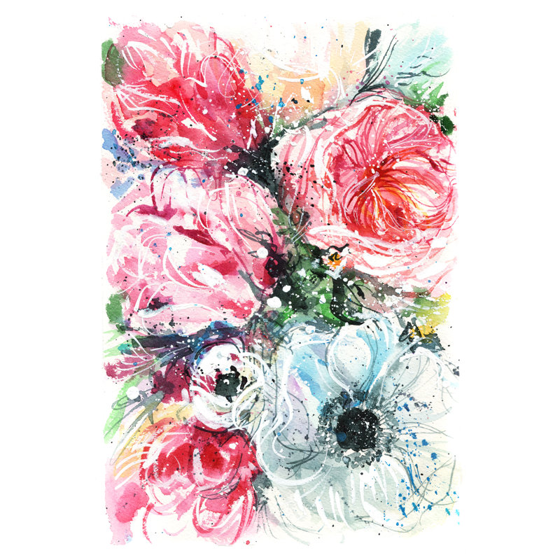 Bouquet Of Flowers - Wrapped Canvas Painting, 46cm H x 30cm W x 3.8cm D