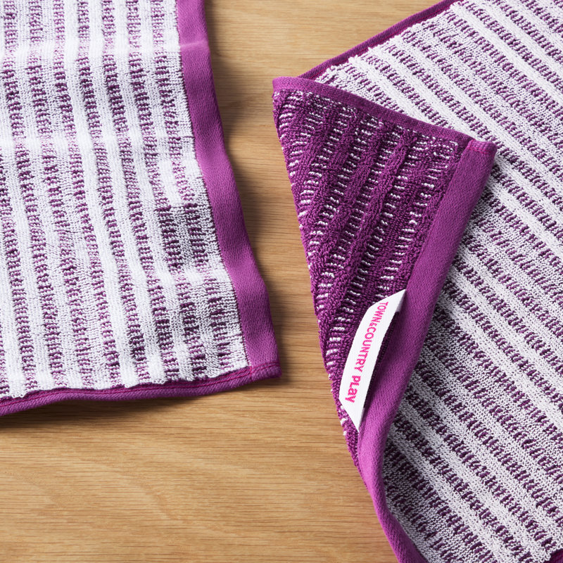 TOWN & COUNTRY PLAY 4-Piece Striped Reversible Terry Brights Washcloth Set, 13x13-Inch, 100% BCI Cotton, Purple