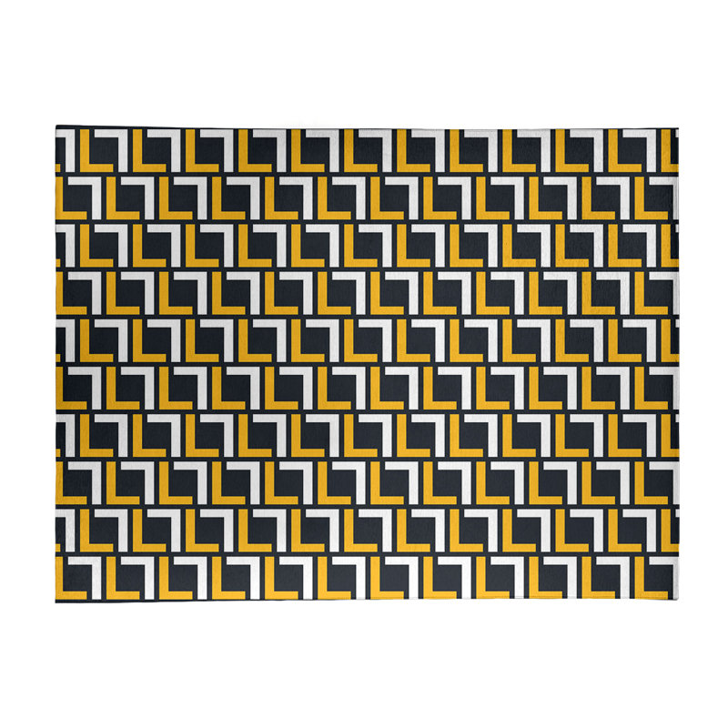 Tapis géométrique noir / jaune / blanc, Rectangle 9 pi x 12 pi