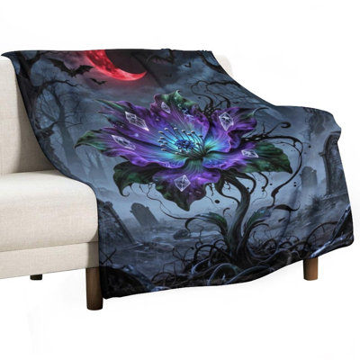 Glowing Purple Flowe(2) Luxury Flannel Throw Blanket, Soft Warm Fuzzy Blanket for Living Room Sofa Bed Home Decor