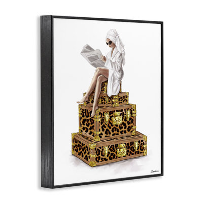 Reading Atop Suitcases Framed Giclee, design by Ziwei Li