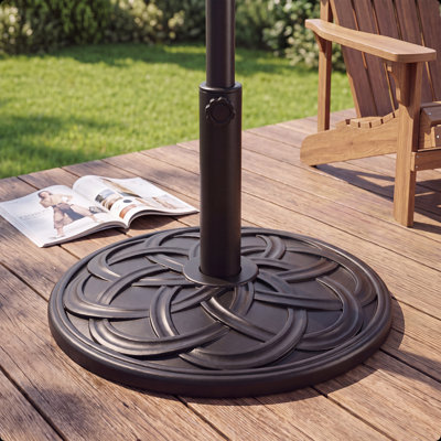 Wykisha 18" 27 lbs Round Resin Umbrella Base Stand Market Parasol Holder with Beautiful Decorative Pattern & Easy Setup, for Φ1.5" Pole, for Lawn, Deck, Backyard, Garden, Bronze