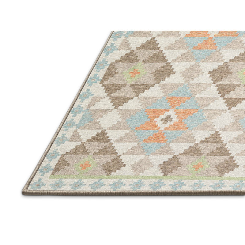 Tapis contemporain brun / safran / bleu, Rectangle 3 pi x 5 pi