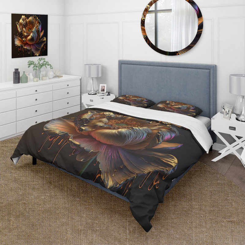 Ensemble de housse de couette Rainbow Peony, Housse de couette pour grand lit et 2 taies décor
