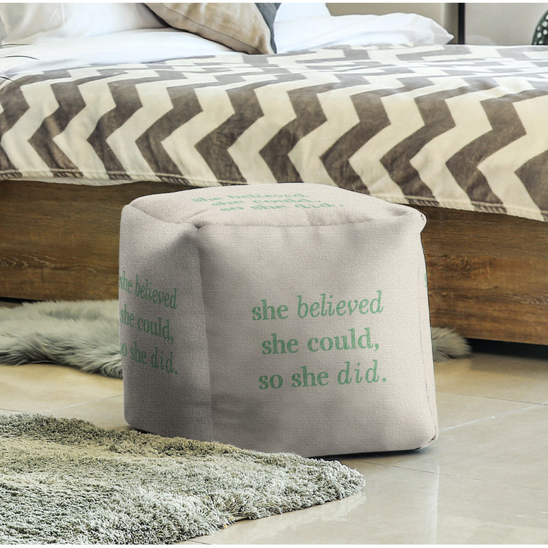 Upholstered Ottoman, White/Green