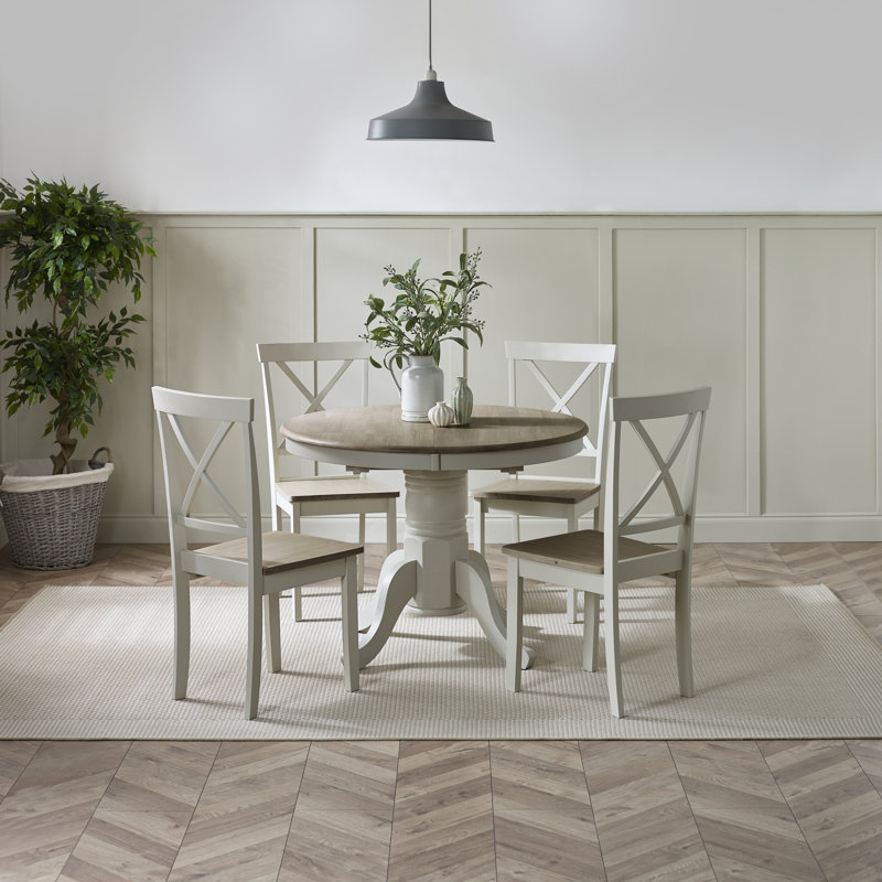 Prestow Round Extending Dining Table & Shannondale Chairs - Rustic Farmhouse Kitchen, White/Grey, 4