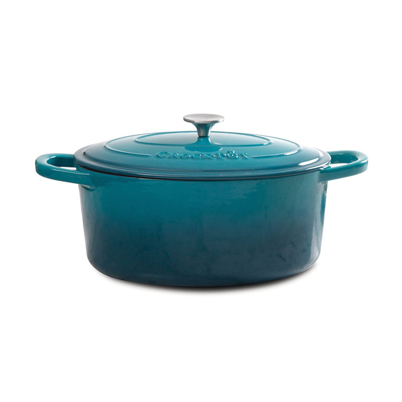 Teal 7-Quart Enameled Cast Iron Oval Dutch Oven with Lid