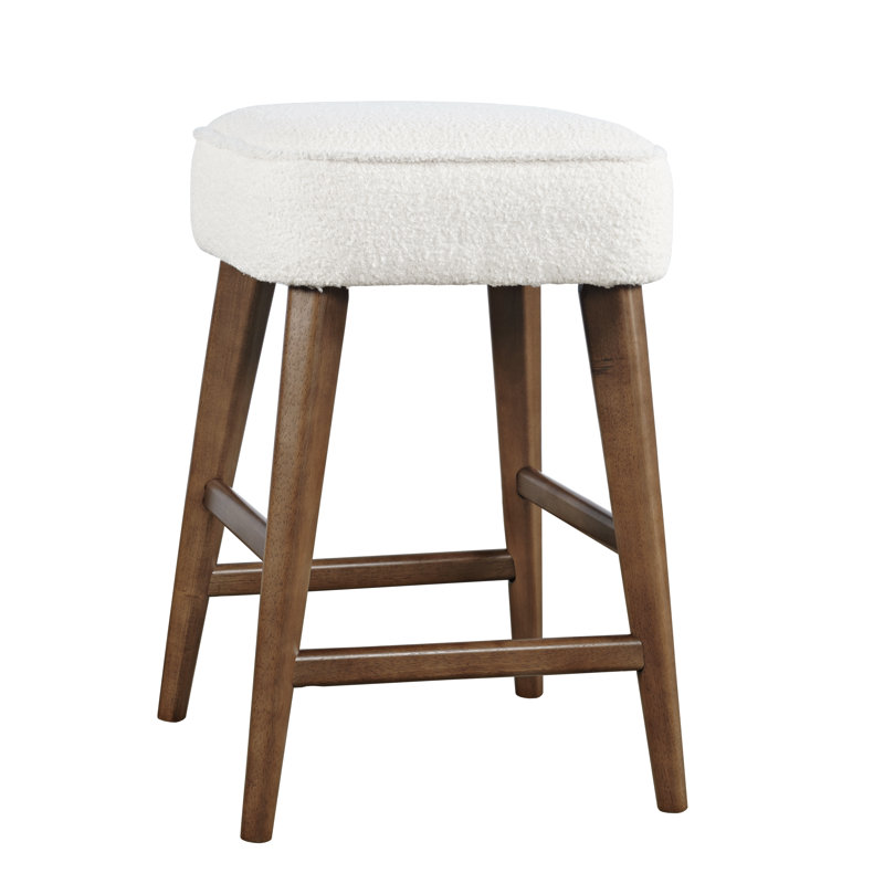 Donavan Mid-Century Modern Upholstery Backless Counter Barstool, Walnut