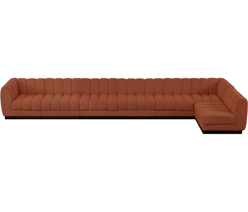Quinn 7 - Piece Upholstered Sectional, Cognac Chenille Fabric