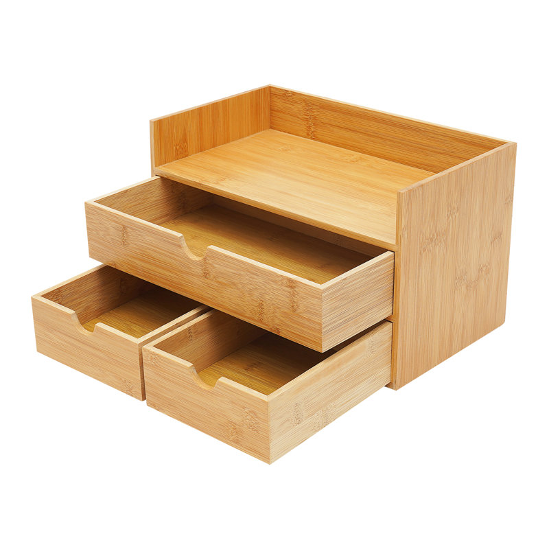 Organisateur de bureau en bambou avec 3 tiroirs