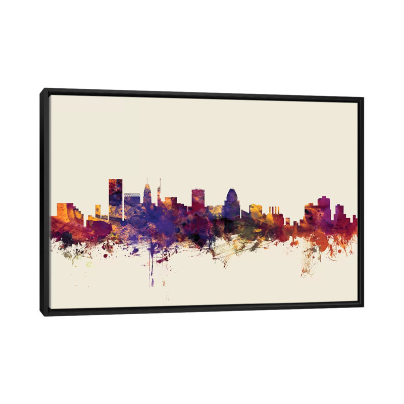 Reproduction d'art sur toile tendue Skyline Series: Baltimore, Maryland, USA sur beige, H 18 po x l 26 po x P 1,5 po