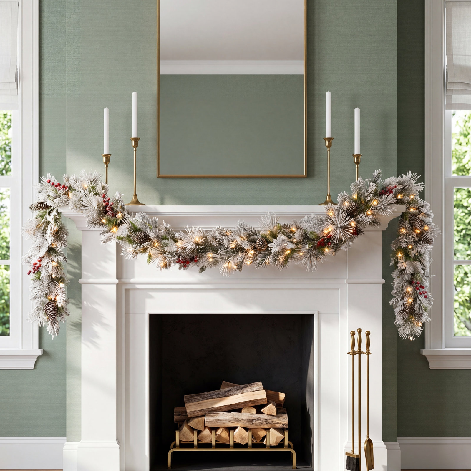 108" Frosted Pre-Lit Bedford Pine Garland
