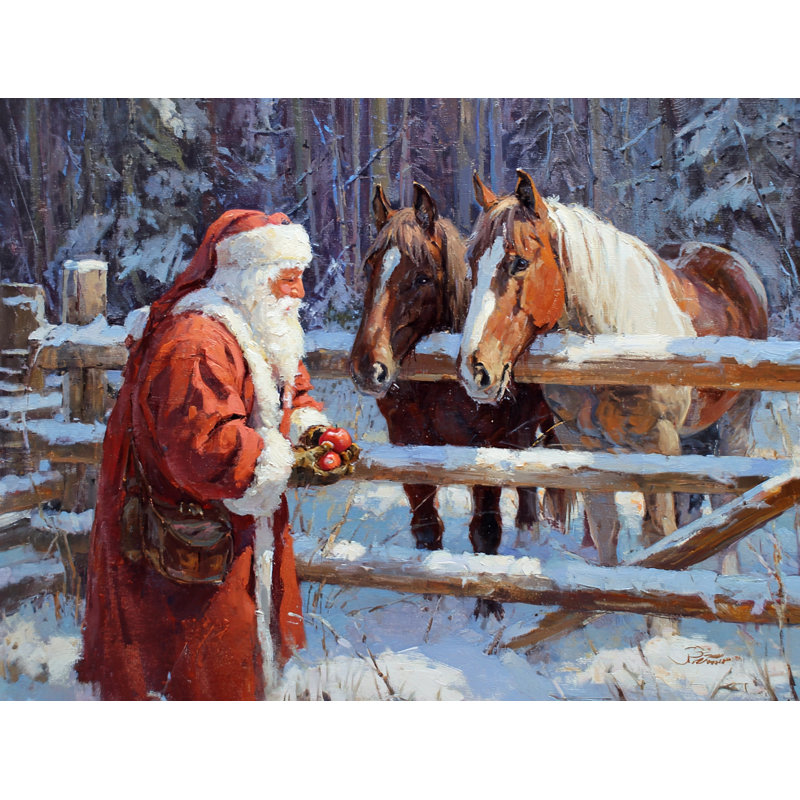 «Santa with Two Horses at the Fence», art mural sur toile tendue, H 36 po x l 48 po
