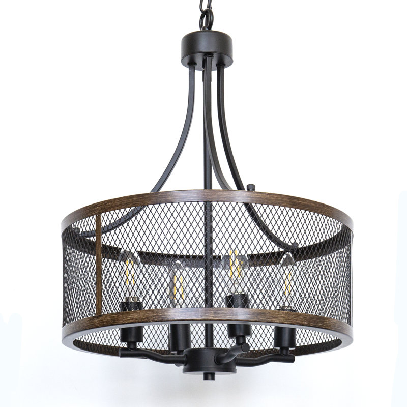 Lustre 4 lumières avec abat-jour noir en métal, lumière moderne Celling