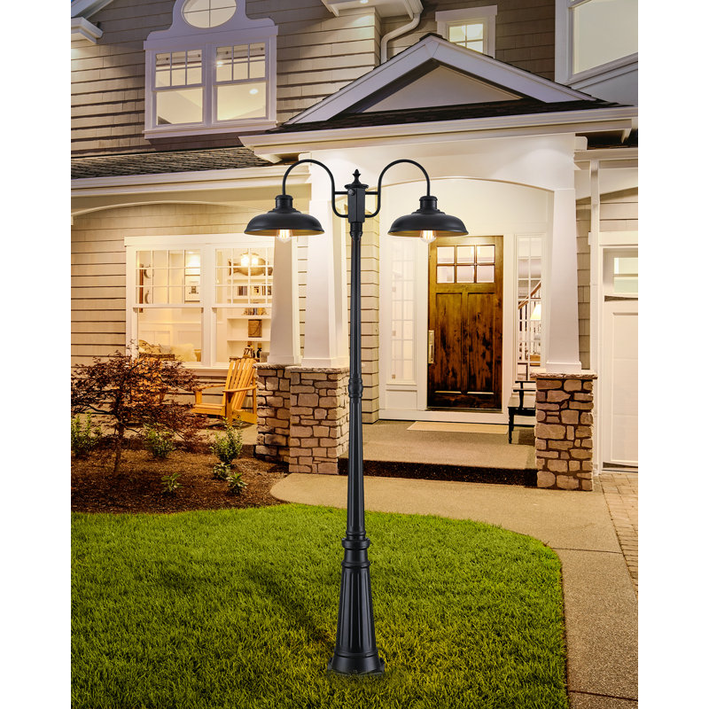 Dusk To Dawn Outdoor Lamp Post Light 2-Head, Outdoor Post Light Street Light Post For Outside With Sensor, Waterproof Black Farmhouse Pole Lighting Fixture For Backyard Garden Patio Driveway