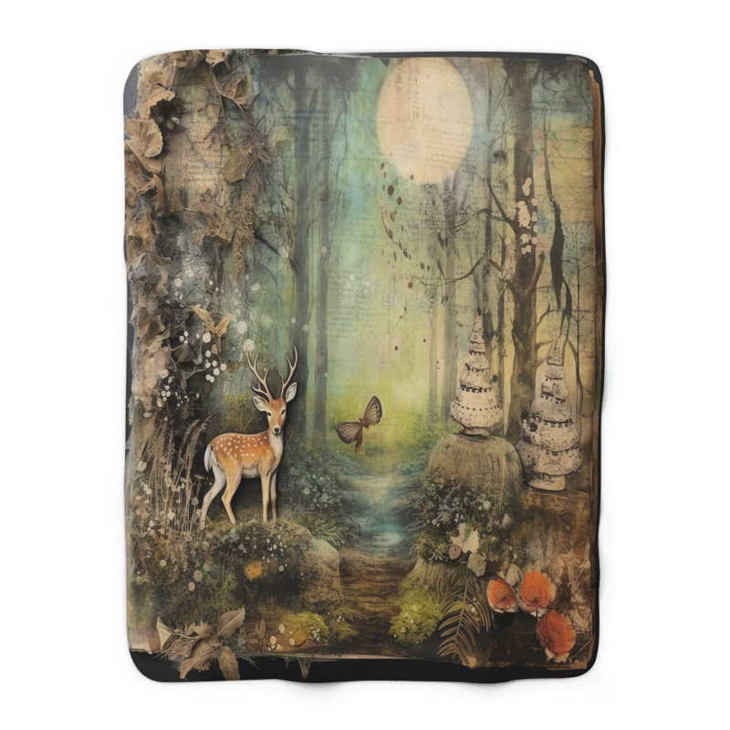 «Twilight Forest Treasures» - couverture en sherpa de qualité supérieure - reproduction d'art luxueuse, Grand lit
