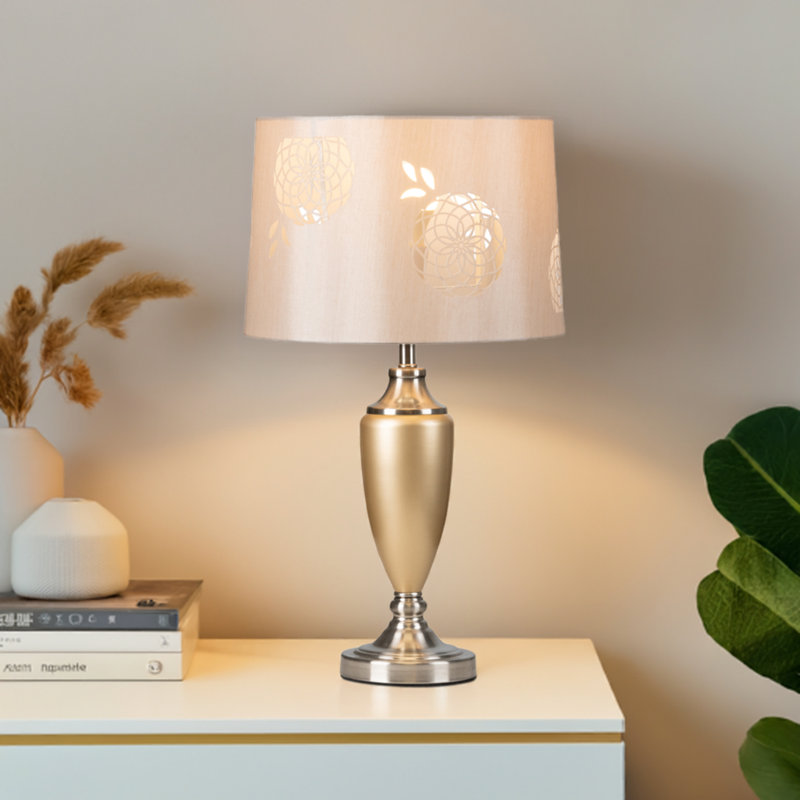 Lacy Bloom 53cm Stencil Metal Table Lamp, Champagne/Silver, Cream
