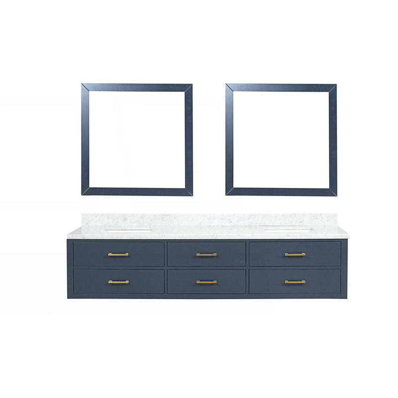 84 po X P 22 po De salle de bain double avec comptoir en marbre de Carrare Miroir, Marbre de Carrare, 84"