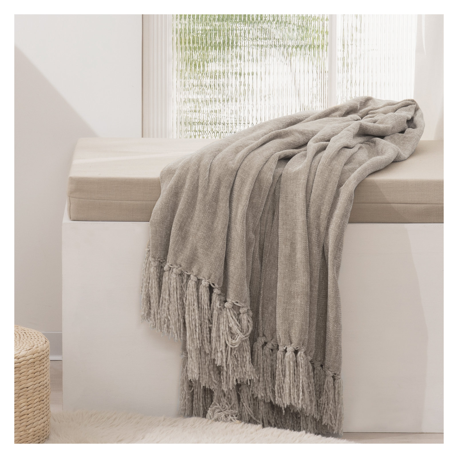 Soft Chenille Throw Blanket, Taupe, 60" L x 50" W