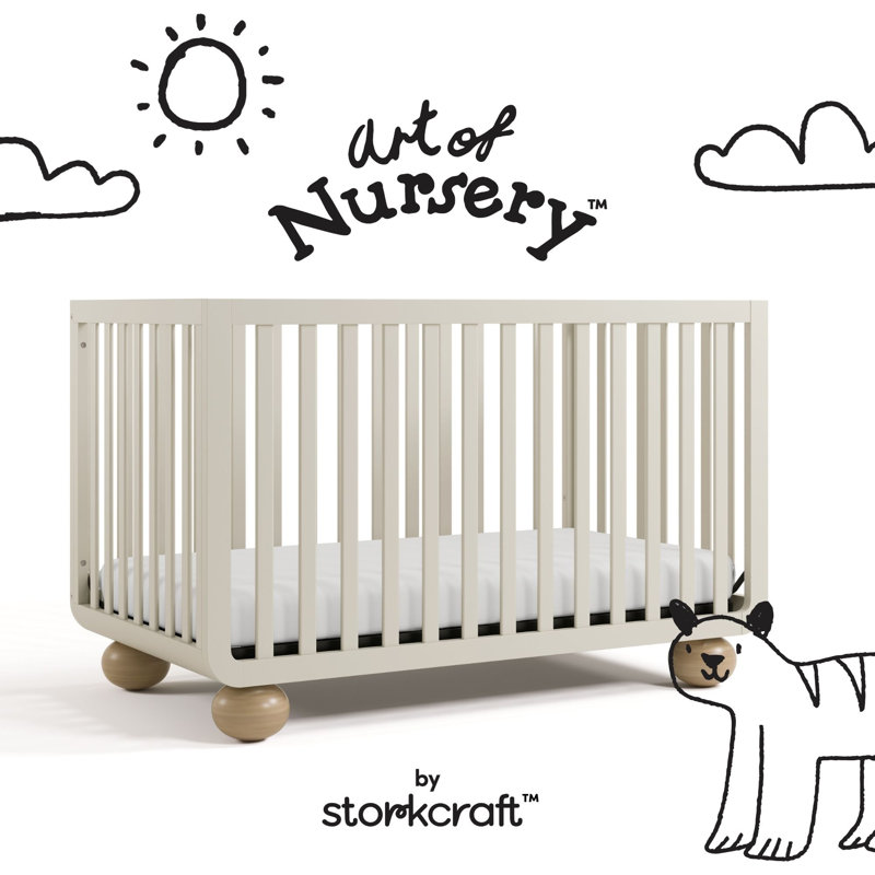 Amalfi Deluxe 5-In-1 Convertible Crib With Bonus Toddler Guardrail, Frosted Oat/Driftwood, Crib
