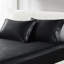 Ensemble de draps en satin de luxe 100% noir 4 pièces - froissé, lisse et doux pour la peau