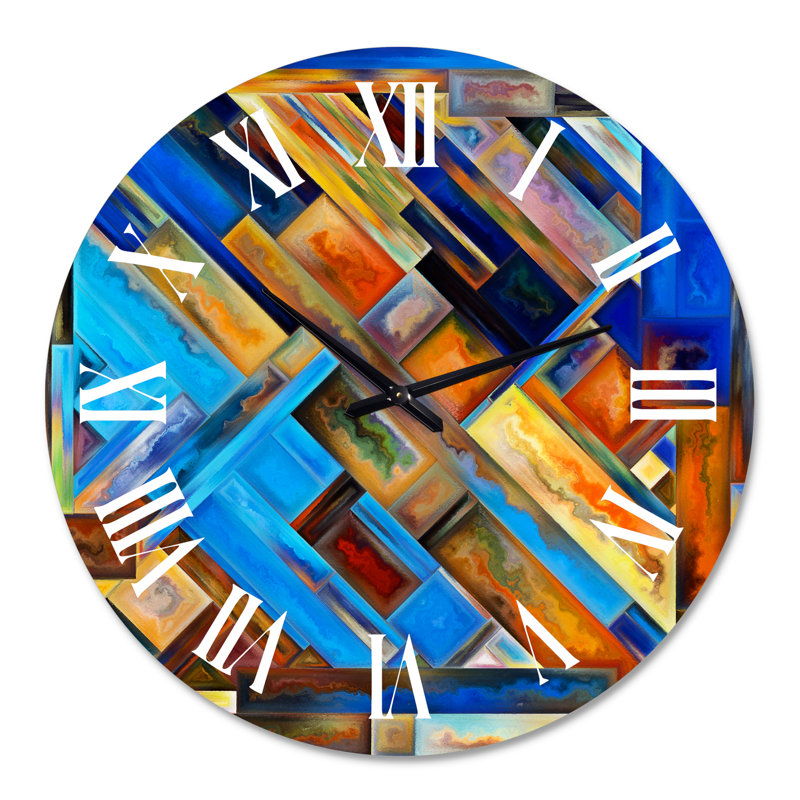 Formes géométriques en orange et bleu - Horloge murale moderne, Grand