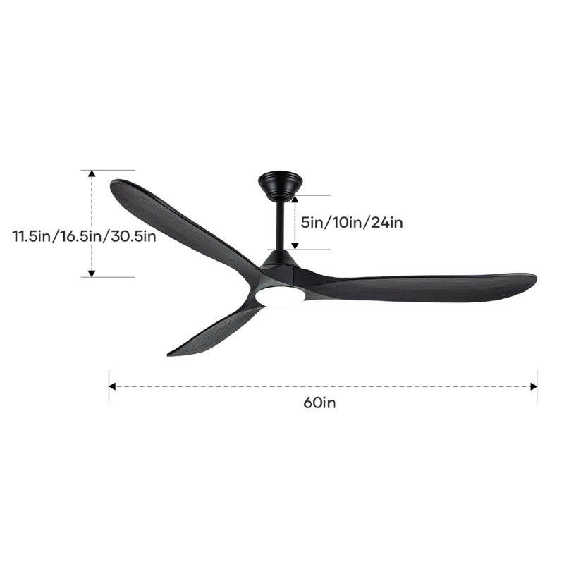 Black Smart Ceiling Fan With Led Light, 60" Wide