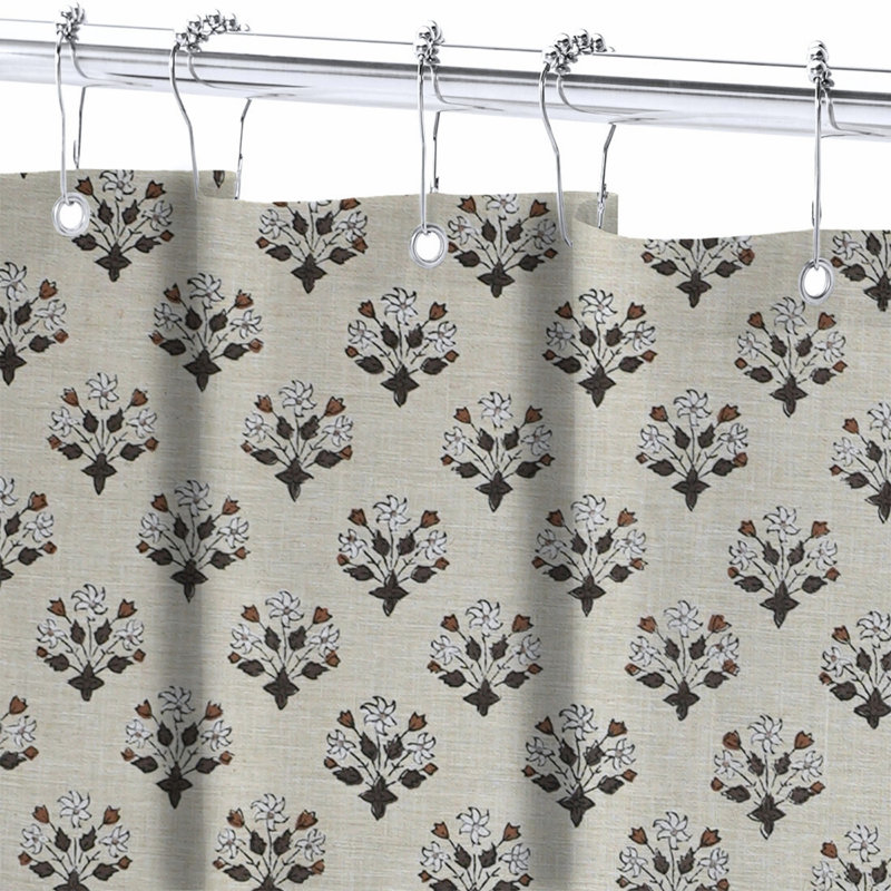  Rideau en coton à motif de blocs de salle de bain | Style minimaliste de bain bohème, fleur de Diwali, brun