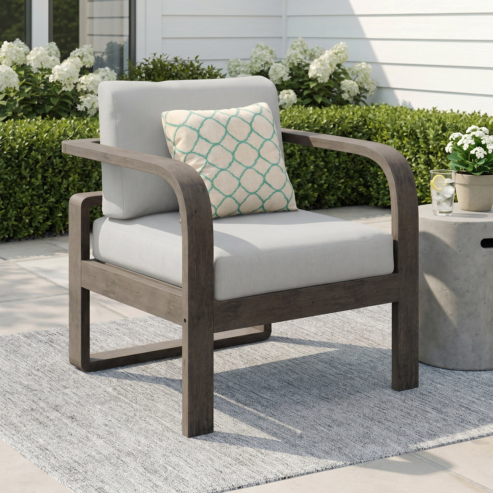 Sunbrella® Patio Lounge Chair, Brown Sunbrella, Antique White