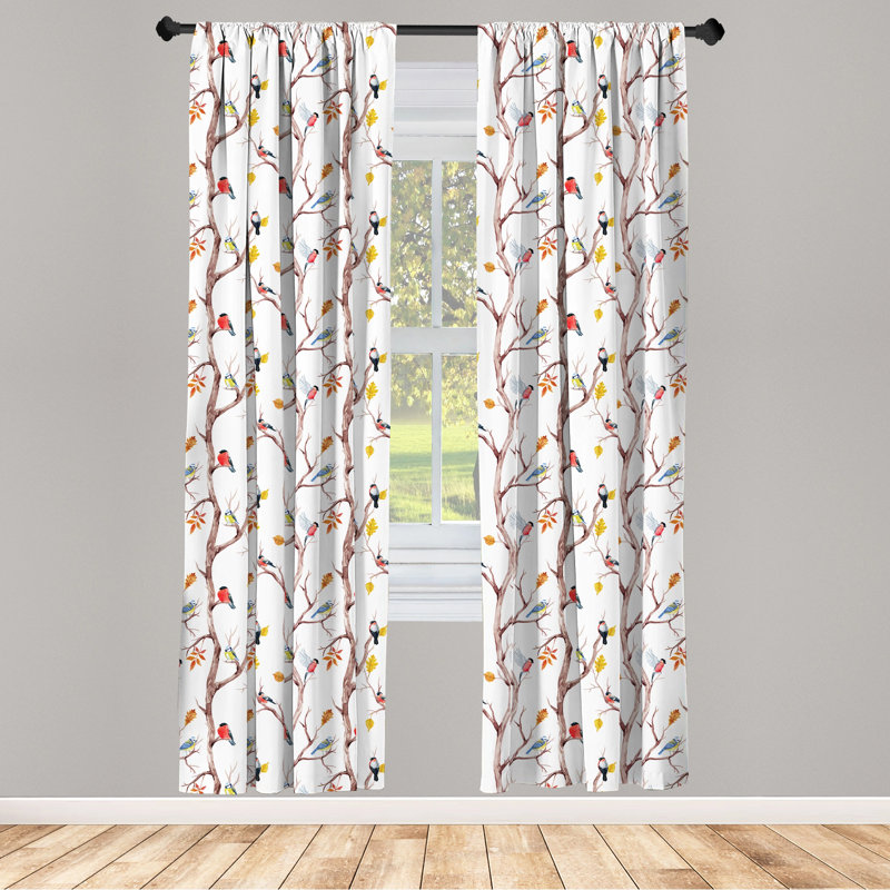 Autumn Birds Sheer Polyester Rod Pocket Curtain Panels Set