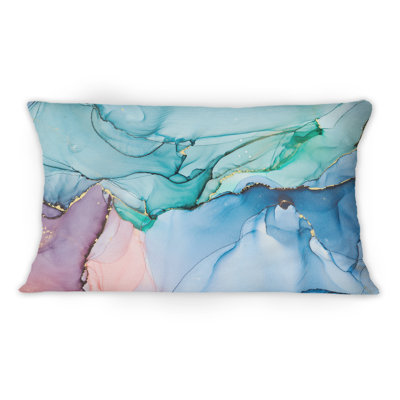 Coussin vert et bleu Tender liquide Art IV - imprimé moderne 1