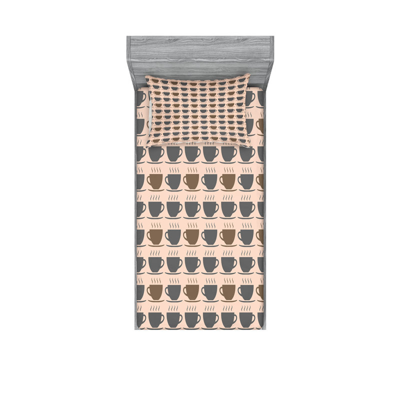 Drap-housse et coussin décoratif gris espresso Ambesonne, Ensemble de draps pour lit simple TG + 3 articles 