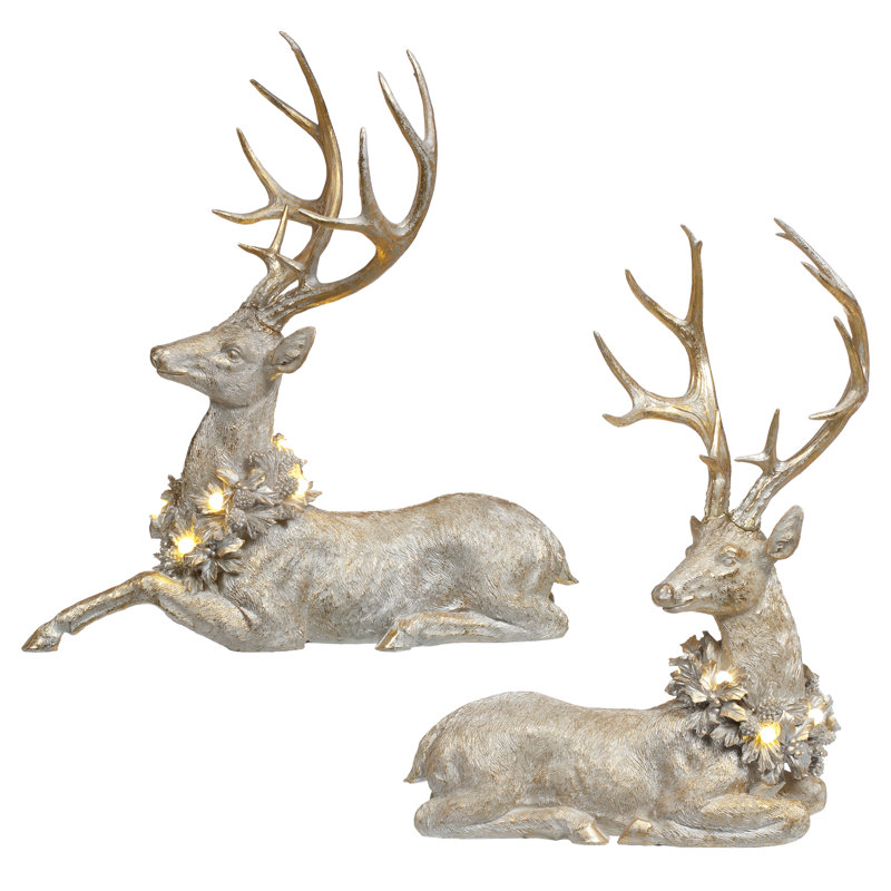 Deer With Led Wreath - 20 X 21 Inches Set Of 2