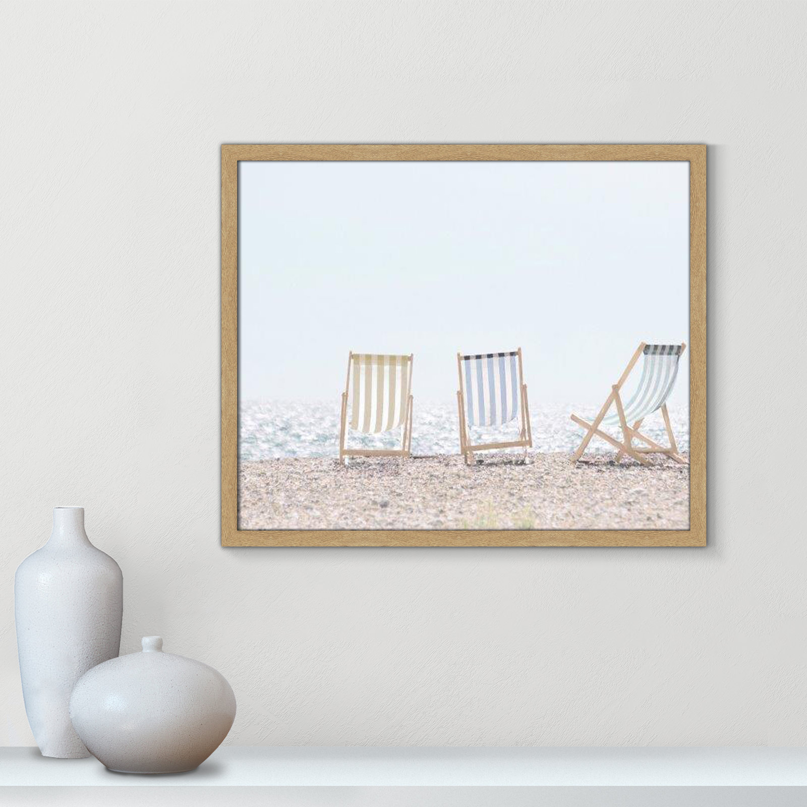 Adriatica "Beach Chairs" Print by Leah Straatsma, 21.5" H x 25.5" W x 1.25" D, Natural