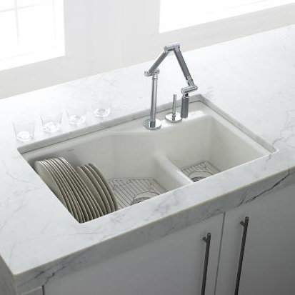 Indio® 33" L x 21.125" W Double Basin Undermount Kitchen Sink with Accessories, 3 hole, Ice Gray