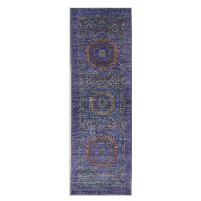 Hand Knotted Wool Area Rug in Gray And Purple