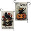 2 drapeaux de jardin d'Halloween Cat Boo avec tête de mort et corbeau rose drapeau de jardin 12 x 18 pouces Halloween