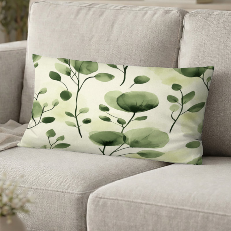 Coussin décoratif floral - coussin imprimé vert, H 12 po x l 20 po