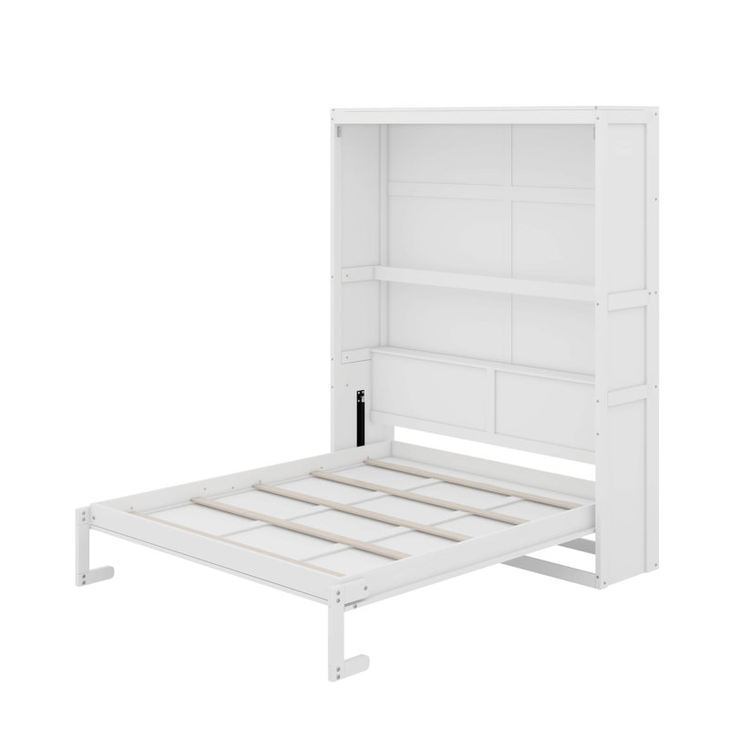 Grand lit escamotable avec tablettes, Blanc