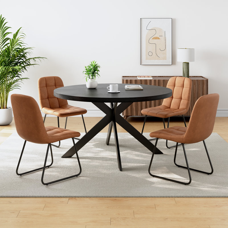5-Piece Set Of 4 Morden  Chairs And Round Dining Table, Dining Table Set, Dining Room Set, Brown