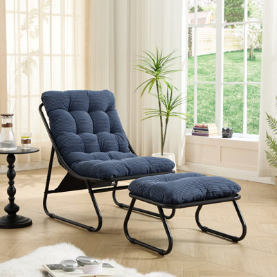 Méridienne de patio avec repose-pieds, fauteuil inclinable confortable avec coussin gonflable et tabouret pour le salon, la chambre à coucher et la salle de lecture