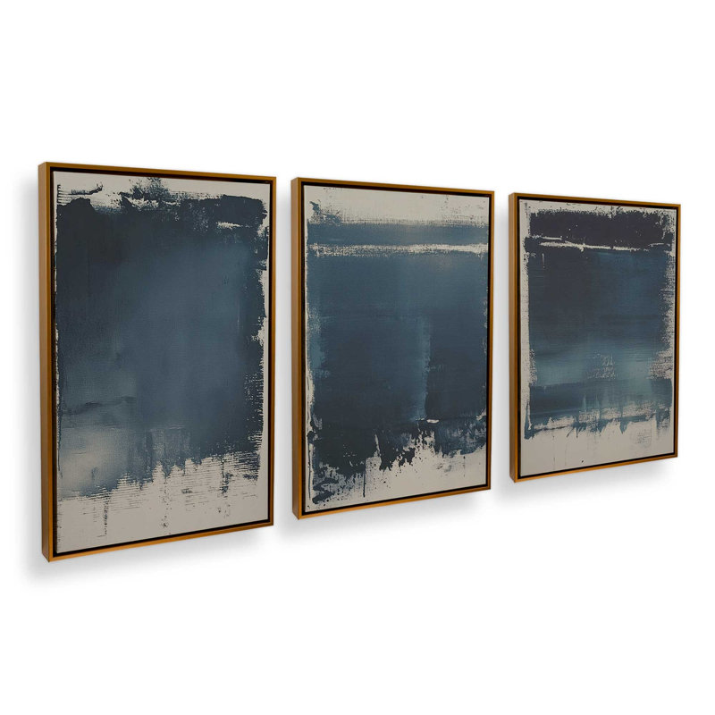 Ensemble de 3 imprimés de voile indigo, Cadre flottant or poli, 36 po x 24 po