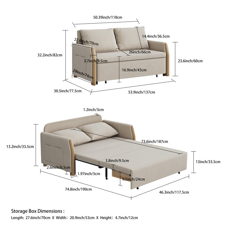 2 Seater Linen Blend Sofa Bed