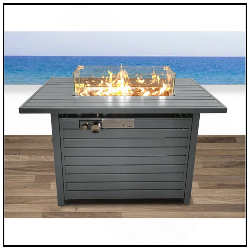 25'' H Steel Propane Outdoor Fire Pit Table With Lid