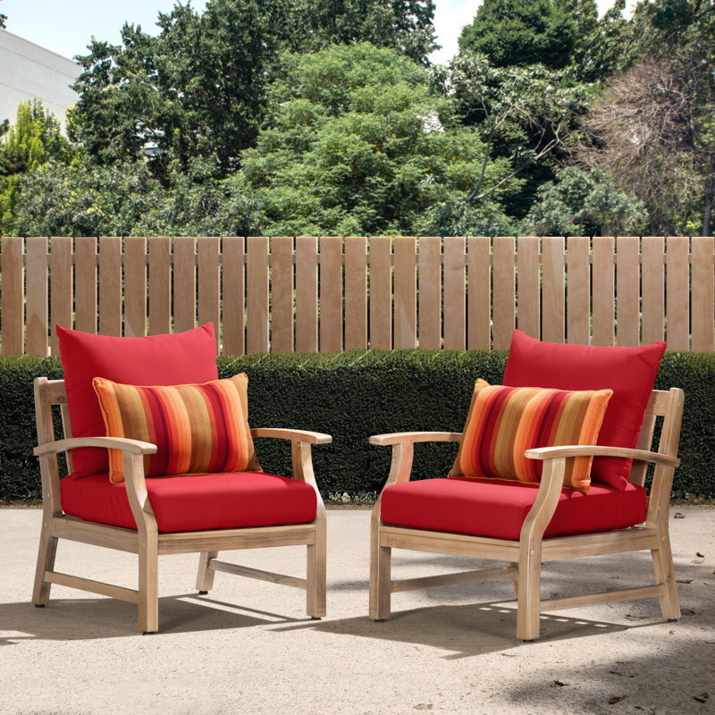 Paulet Acacia Outdoor Lounge Chair , Sunbrella® Cushions Included, Canvas Jockey Red Sunbrella® Canvas